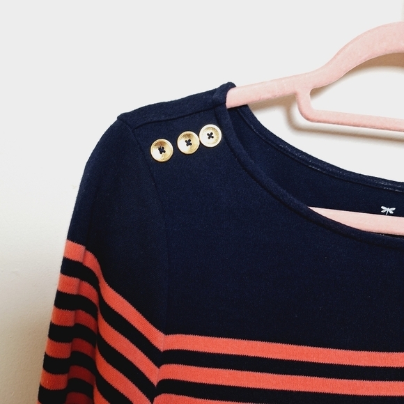 Talbots Navy Blue and Pink Stripe Colorblock Knit Cotton Quarter Sleeve Dress - Picture 3 of 6